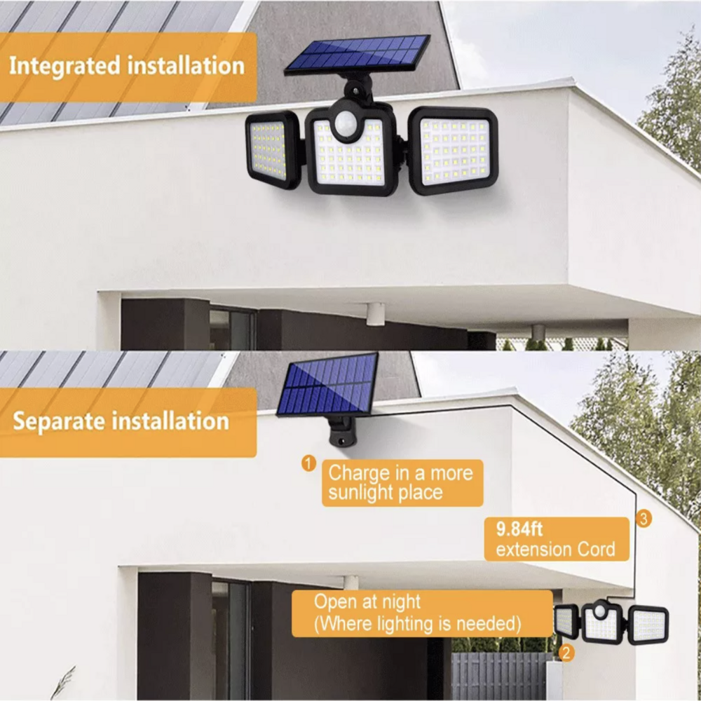 Lampada LED con sensore di movimento impermeabile per esterni PIR con 3 modalità di illuminazione Lampada da parete solare da giardino alimentata a batteria